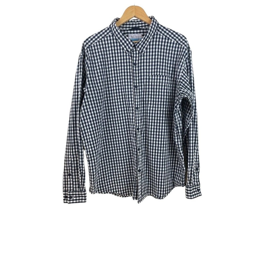 Columbia Shirt Men Size XXL Navy White Long Sleeve Button Down Crisp Cotton Blen